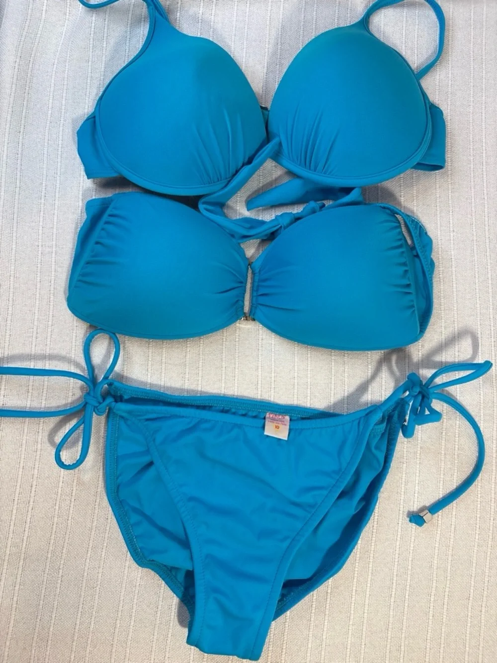 Venus Swim Turquoise Push Up Bikini Set Side Tie Bottom 10 EUC